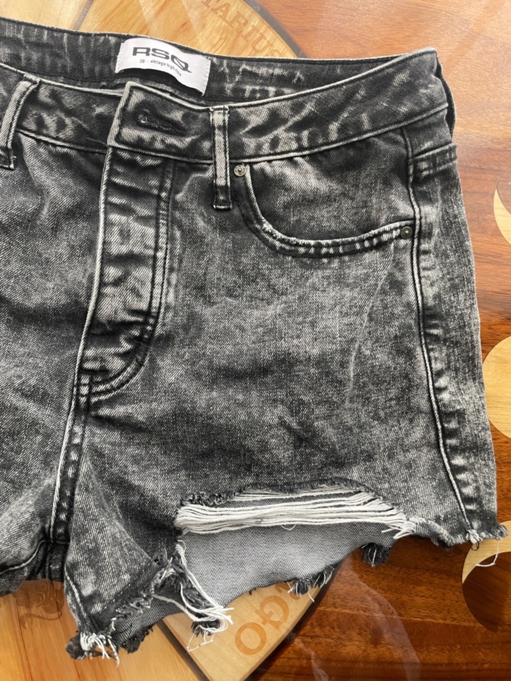 RSQ Black Acid-Wash Distressed Cutoff Jean Shorts - Picture 8 of 8